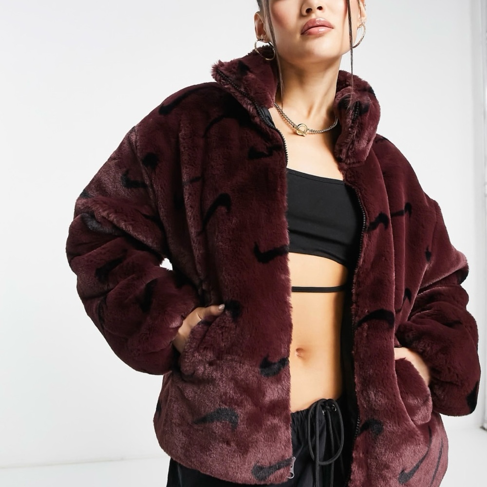 Plush Burgundy Faux Fur Jacket